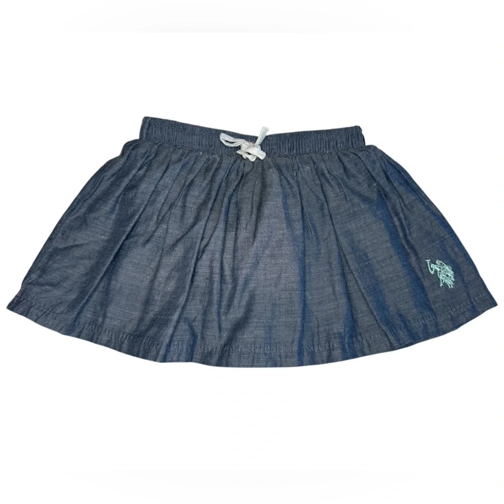 Blue Denim Skirt with Embroidered Logo